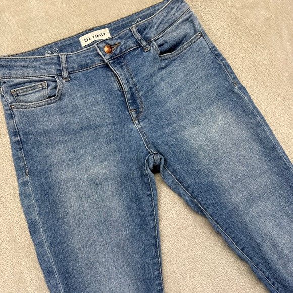 DL1961 Jeans Womens 28 Florence Instasculpt Cropped Frayed Hem Nugget Blue Denim - Picture 1 of 16